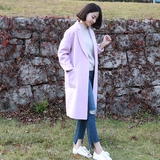 韩国新款高端双面羊绒外套女2016秋冬中长款西装领纯手工呢子大衣