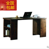 全仿旧美式乡村松木书架组装写字台 书房家具办公桌 复古实木书桌