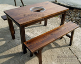 定制火锅桌椅 实木餐桌椅 长桌长凳 复古做旧桌椅 饭店桌椅组合