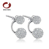 六福925纯银耳钉韩国女个性时尚水晶耳饰 甜美可爱耳环防过敏