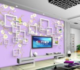 3d立体电视沙发背景墙纸手绘花鸟壁纸紫色欧式无缝墙布定制壁画