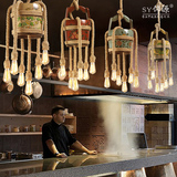 美式乡村创意复古餐厅咖啡厅酒吧吧台服装店阳台个性麻绳木桶吊灯