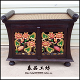 泰国木雕彩色复古柜子 实木床头柜现代中式床边柜储物柜 沙发边柜