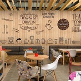 3D木纹复古壁画烘培面包店奶茶蛋糕店壁纸怀旧咖啡店餐厅无缝墙纸