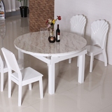 多功能可伸缩大理石餐桌实木餐桌白色烤漆折叠桌 圆餐桌椅组合