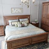 乡村美式全实木床 1.5/1.8米双人大床新古典卧室深色木头床储物床