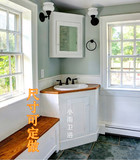 美式浴室柜橡木实木转角卫生间手盆镜柜三角浴室柜洗漱台可定做S5