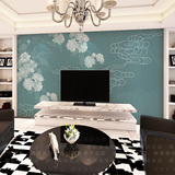 简约现代蓝色梦幻花朵大型壁画客厅卧室沙发背景墙墙纸壁纸FQ128