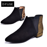 D:FUSE/迪芙斯2015冬新款羊皮尖头拼色低跟短靴女鞋DF54115024-22