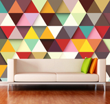 大型壁画个性电视背景墙纸壁纸客厅沙发玄关卧室3D彩色三角形