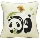 可爱熊猫抱枕 香芋谷色绒绣卡通汽车靠垫套 鲁绣田园靠枕套靠包