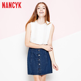 Nancyk商场款夏新品直筒纯色简约甜美气质时尚圆领无袖衬衫女