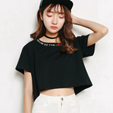 韩国高腰短款上衣服女士超短装显瘦露脐T恤夏季漏肚脐潮女短袖女
