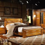 实木床 全松木床板 高档双人橡木床 加厚婚床1.81.5米高箱储物床