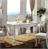 新古典长餐桌实木欧式餐桌椅组合白色烤漆全套别墅样板房家具定制