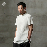 归心设计师原创短袖唐装男中国风男装夏季新品丝麻中式小立领T恤