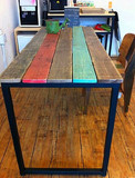 loft新款整装美式乡村复古做旧彩色条纹铁艺实木休闲餐桌桌书桌