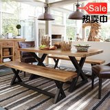 美式乡村北欧咖啡茶餐厅桌椅实木家具原木复古铁艺餐桌书桌长凳