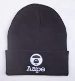 Aape新款可调节刺绣腈纶圆顶黑色通用运动毛线帽街头潮牌嘻哈帽