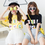 夏季韩版百搭字母显瘦图案t恤女短袖学生闺蜜装半袖印花体恤上衣