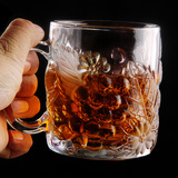 弗莱文茨水晶玻璃啤酒杯带把超大扎啤杯450ml创意大号玻璃杯2只装