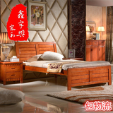 橡木床儿童床1米2单人床1.2米成人床双人床 现代中式实木床小床