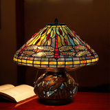 蒂凡尼子母台灯欧式仿古典艺术装饰 蜻蜓客厅台灯LED彩色玻璃灯