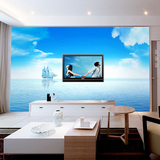 3D立体无缝壁画地中海客厅电视背景墙纸壁纸卧室餐厅蓝天海帆船