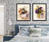 水粉花装饰画客厅现代简约卧室床头画电视背景墙有框推荐抽象紫色