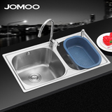 JOMOO九牧 一体成型304不锈钢水槽 厨房双槽洗菜盆拉丝表面02021