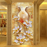 无缝大型中式玄关墙纸3D立体浮雕壁画 走廊背景墙壁纸 富贵玉兰花