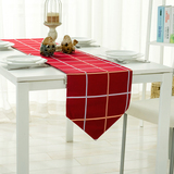 欧式简约红色格子双层桌旗 现代布艺床旗盖布电视柜桌布餐桌垫子