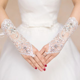 婚纱手套露指长款冬季新款蕾丝花边韩式白色新娘结婚保暖礼服手套