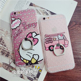 粉色猫咪iphone6s手机壳指环支架苹果6splus浮雕软硅胶5.5s保护套