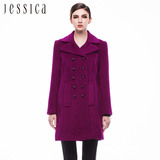 jessica杰西卡女装上衣外套冬季韩版修身纯色中长款大衣加厚加绒
