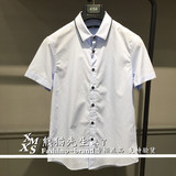 GXG男装 2016夏季新款 男修身蓝色休闲短袖衬衫正品代购 62223306