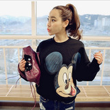 韩国女涂鸦米老鼠中长款套头卫衣辣妈亲子装卡通印花大码休闲上衣