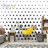 定制个性创意三角几何黑色现代简约客厅样板房极简风格墙纸壁画