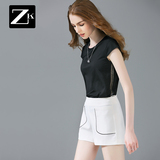 ZK镂空拼接纯色短袖T恤女装修身打底衫百搭上衣体恤2016夏季新款