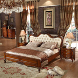 全实木床美式床欧式真皮床新古典雕花床深色仿古双人床婚床公主床