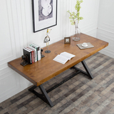 研造家居桌子简约实木桌复古铁艺创意餐桌长方形现代办公电脑书桌