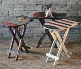 包邮地中海风格创意实木做旧 轻便阳台茶几 小桌子 折叠小鱼桌