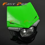 新款华洋波速尔川崎越野摩托车改装鬼脸前大灯灯罩带LED转向灯
