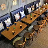 美式复古简约甜品奶茶店快餐咖啡馆西餐厅 实木桌椅沙发卡座组合
