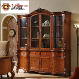 威灵顿美式实木四门书柜雕花复古欧式大书柜书房展示柜书橱V601-1