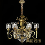 新款 法意式 高端奢华 全纯铜灯水晶杯客厅餐厅吊灯 新中式铜吊灯