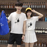 2016新款韩版情侣装夏装男女卡通印花短袖T恤衫套装学生大码班服