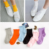 夏天女袜子纯棉松口薄款月子袜夏季孕妇潮流袜纯色韩国卷边堆堆袜
