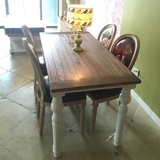 欧式创意全实木餐桌椅做旧复古松木餐桌高档家用圆腿造型长方桌子