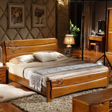 全实木床双人床现代中式橡木床高箱储物卧室床1.5/1.8米实木家具